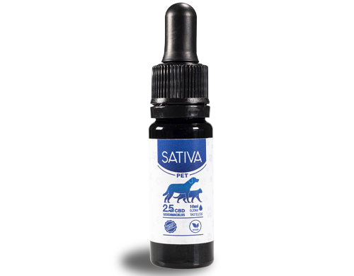bouteille de huile a cbd PET sativa pour chiens e chats à 2,5%