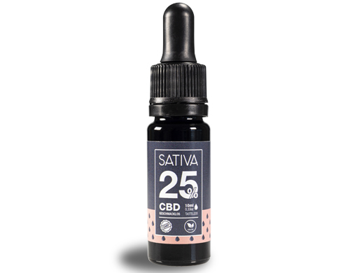 flacon de l'huile au cbd à 25% sativa