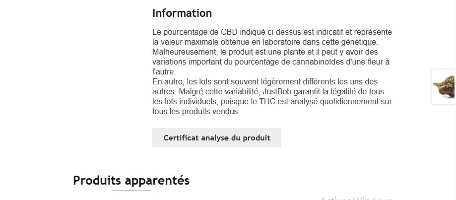 Certificat de l'analyse des produits CBD